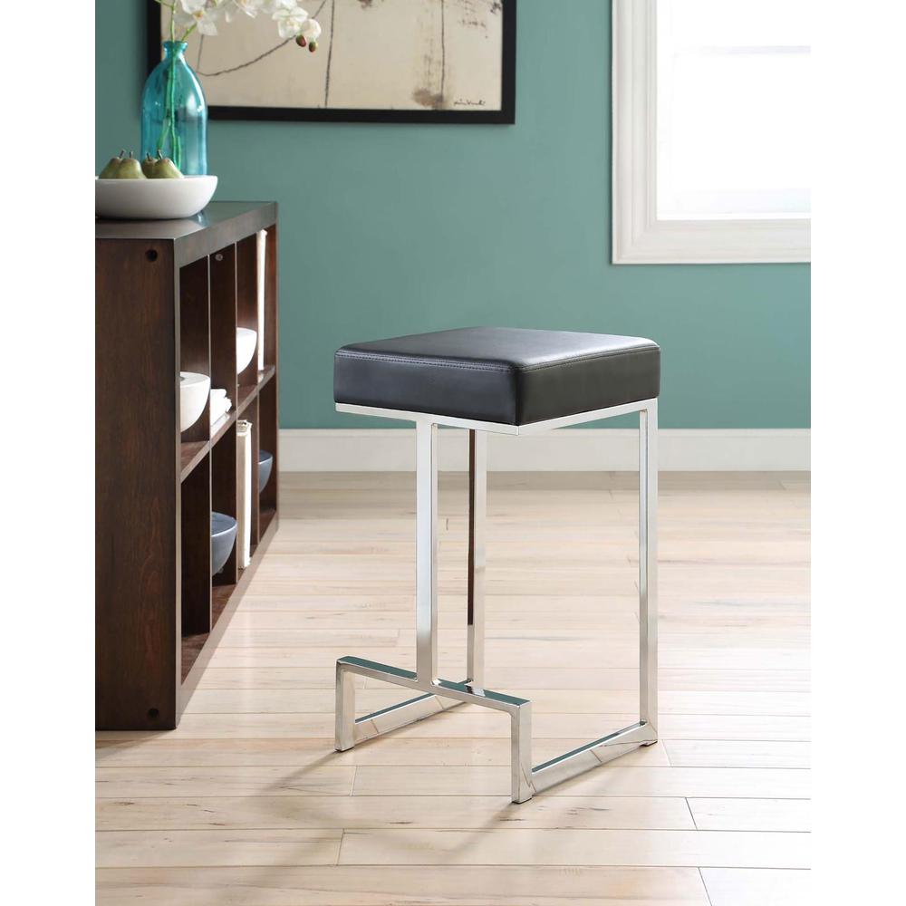 Gervase Square Counter Height Stool Black and Chrome. Picture 2