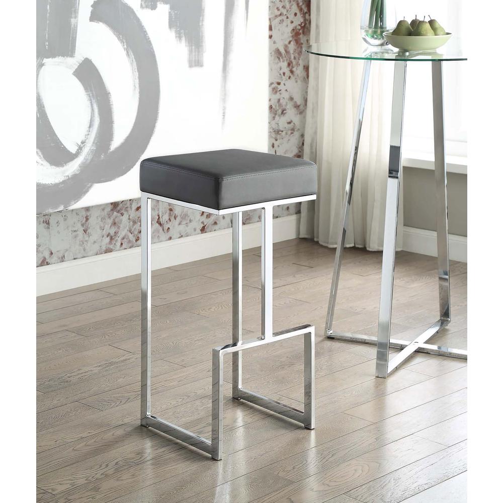 Gervase Square Bar Stool Grey and Chrome. Picture 2