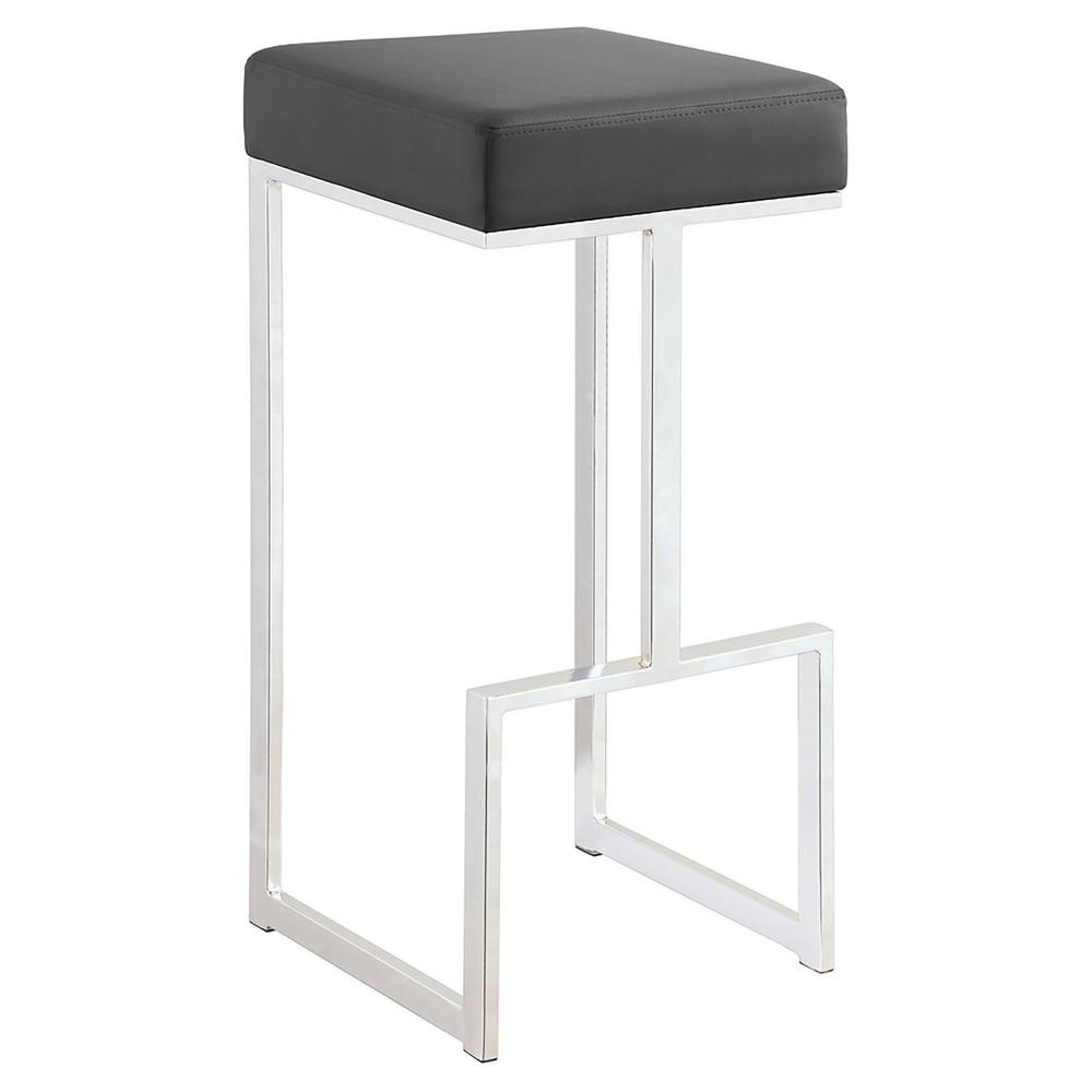 Gervase Square Bar Stool Grey and Chrome. Picture 1