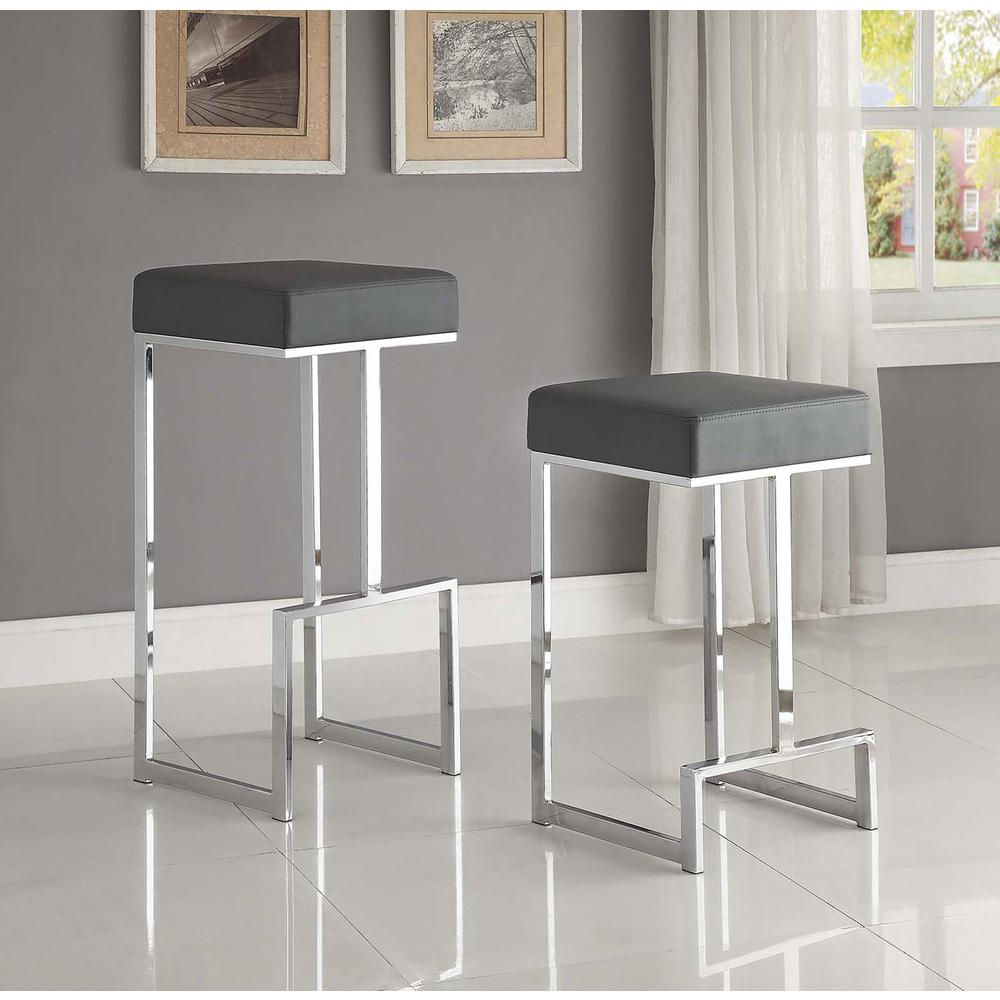 Gervase Square Bar Stool Grey and Chrome. Picture 3