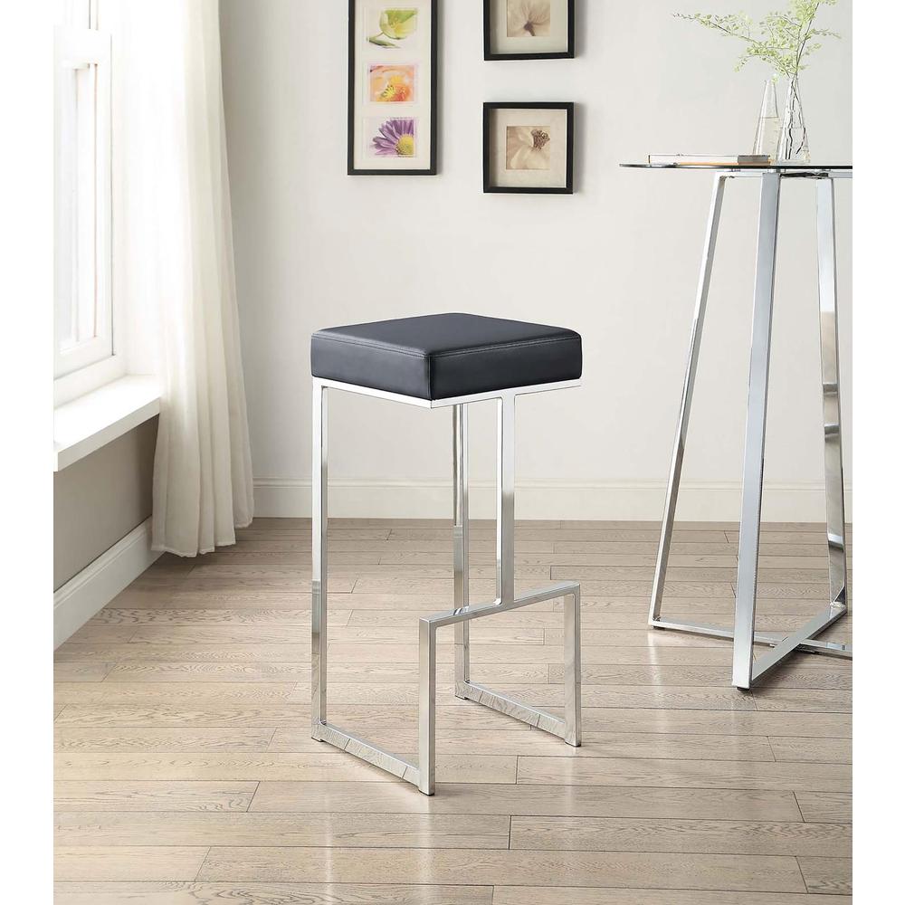 Gervase Square Bar Stool Black and Chrome. Picture 2