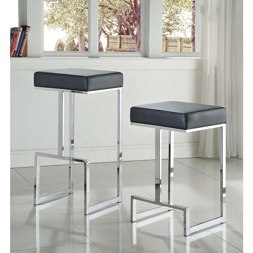 Gervase Square Bar Stool Black and Chrome. Picture 3