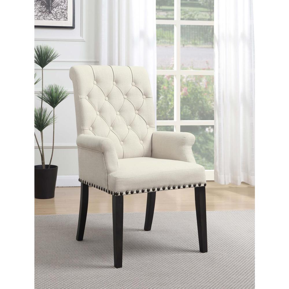 Alana Upholstered Arm Chair Beige and Smokey Black. Picture 1