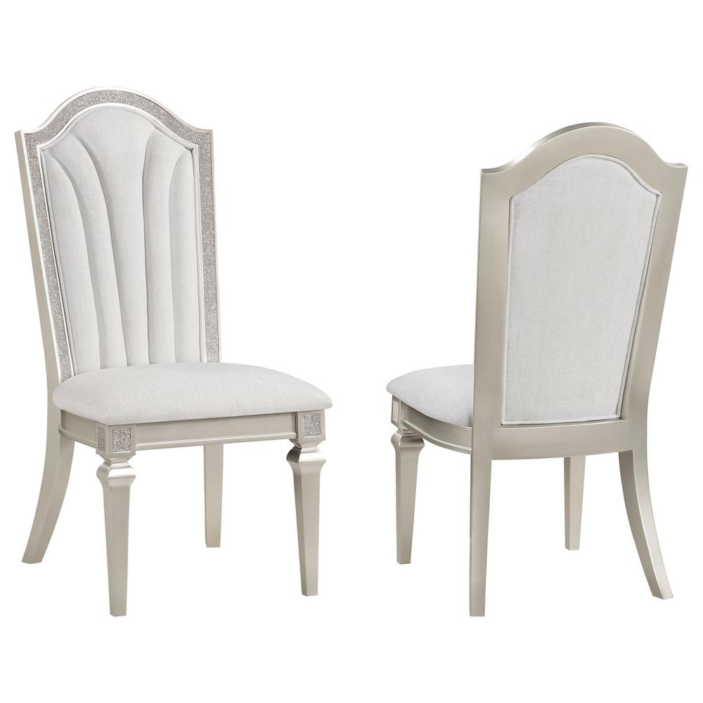 Dining Side Chair with Faux Diamond Trim Ivory and Silver Oak (Set of 2). Picture 1