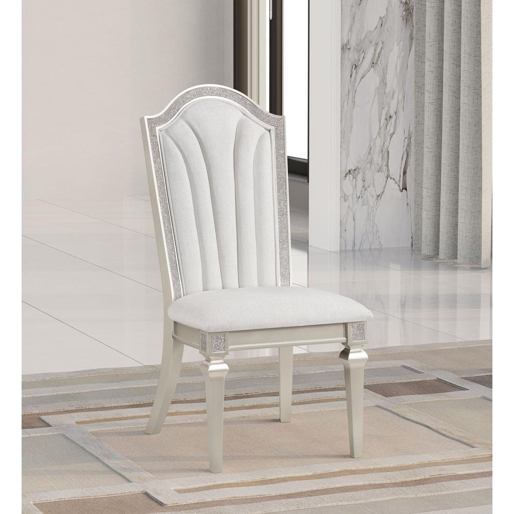 Dining Side Chair with Faux Diamond Trim Ivory and Silver Oak (Set of 2). Picture 14