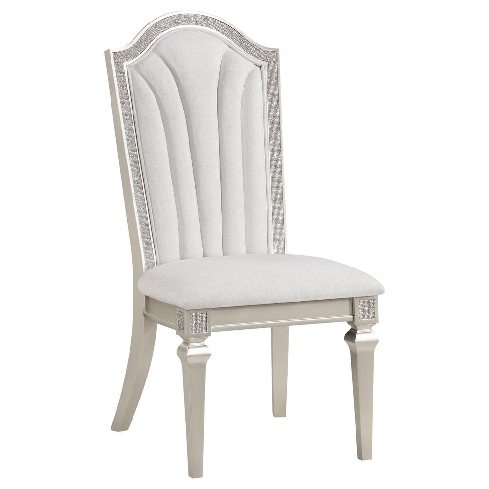 Dining Side Chair with Faux Diamond Trim Ivory and Silver Oak (Set of 2). Picture 2