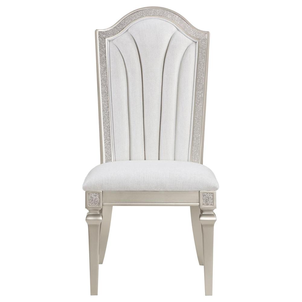 Dining Side Chair with Faux Diamond Trim Ivory and Silver Oak (Set of 2). Picture 3