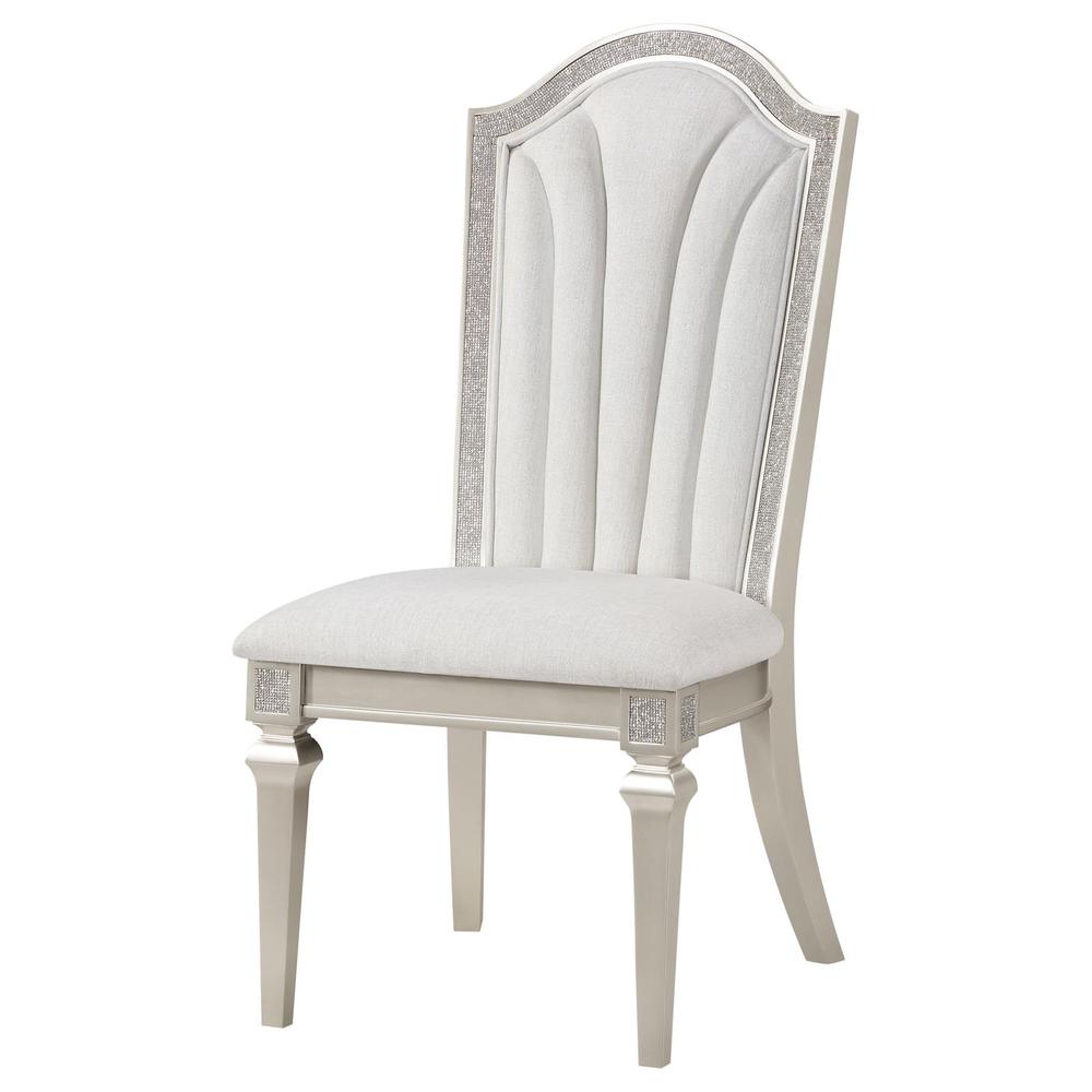 Dining Side Chair with Faux Diamond Trim Ivory and Silver Oak (Set of 2). Picture 4