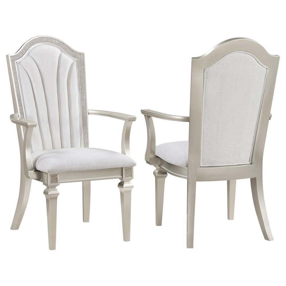 Dining Arm Chair with Faux Diamond Trim Ivory and Silver Oak (Set of 2). Picture 13