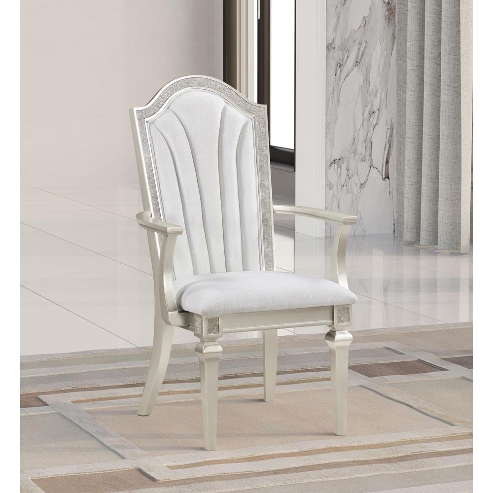 Dining Arm Chair with Faux Diamond Trim Ivory and Silver Oak (Set of 2). Picture 14