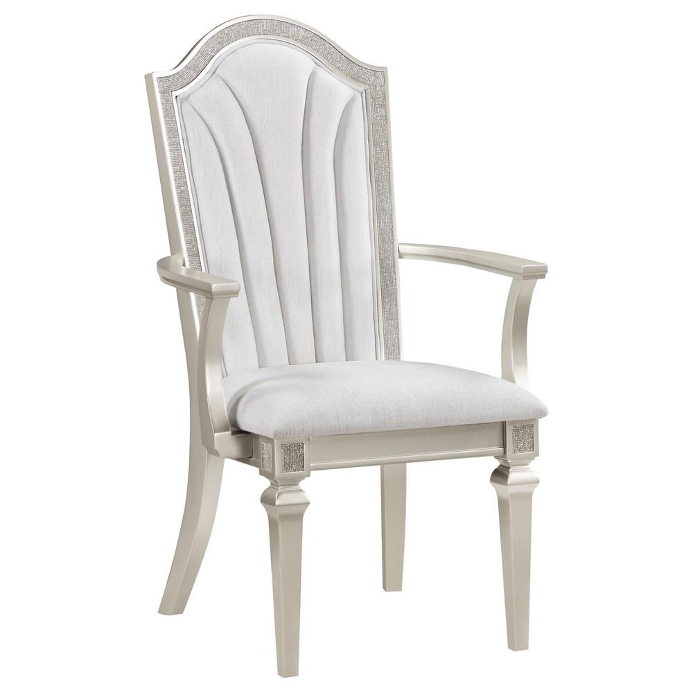 Dining Arm Chair with Faux Diamond Trim Ivory and Silver Oak (Set of 2). Picture 1