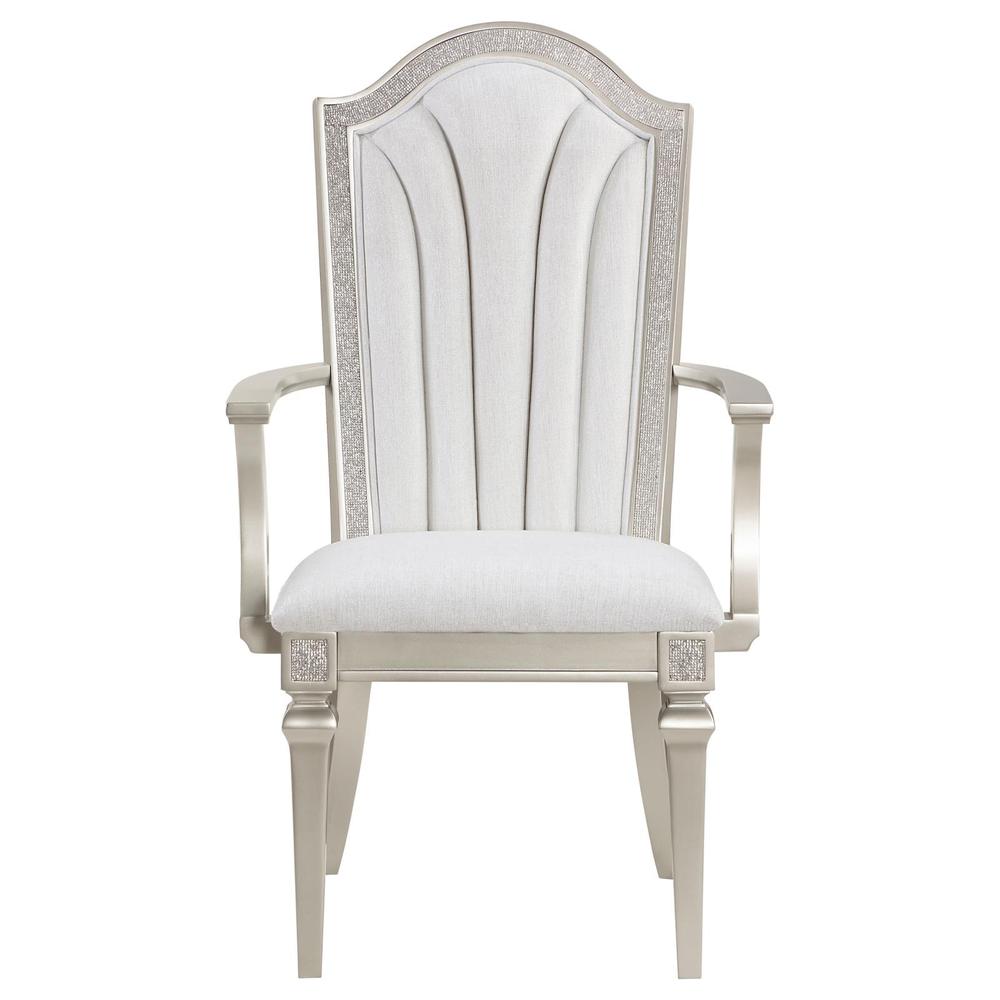 Dining Arm Chair with Faux Diamond Trim Ivory and Silver Oak (Set of 2). Picture 2