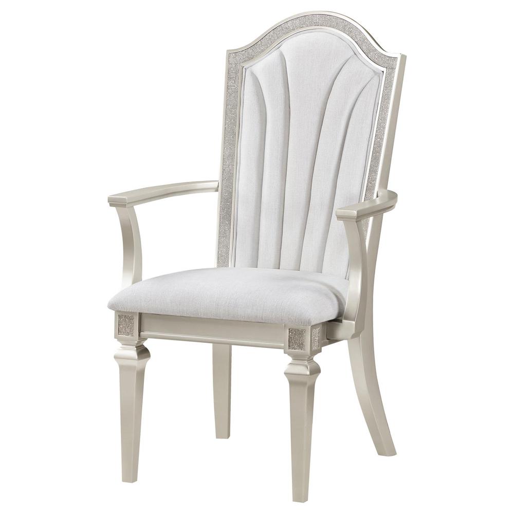 Dining Arm Chair with Faux Diamond Trim Ivory and Silver Oak (Set of 2). Picture 3