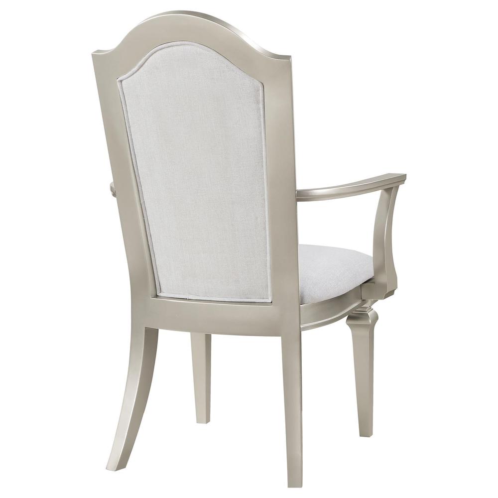 Dining Arm Chair with Faux Diamond Trim Ivory and Silver Oak (Set of 2). Picture 7