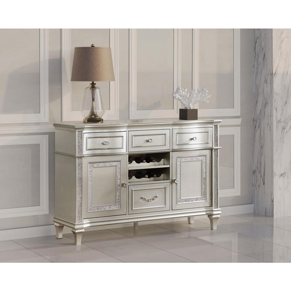 Evangeline 4-drawer Sideboard Server with Faux Diamond Trim Silver Oak. Picture 1