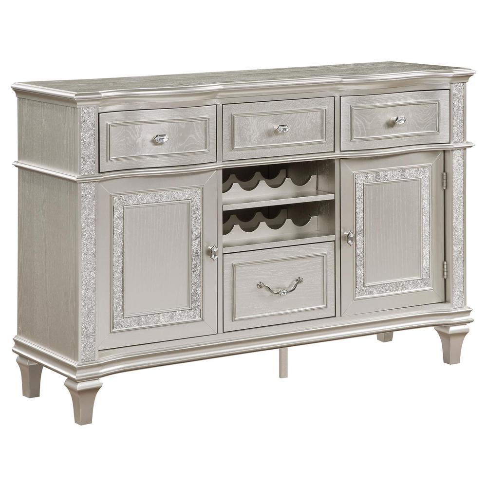 Evangeline 4-drawer Sideboard Server with Faux Diamond Trim Silver Oak. Picture 15