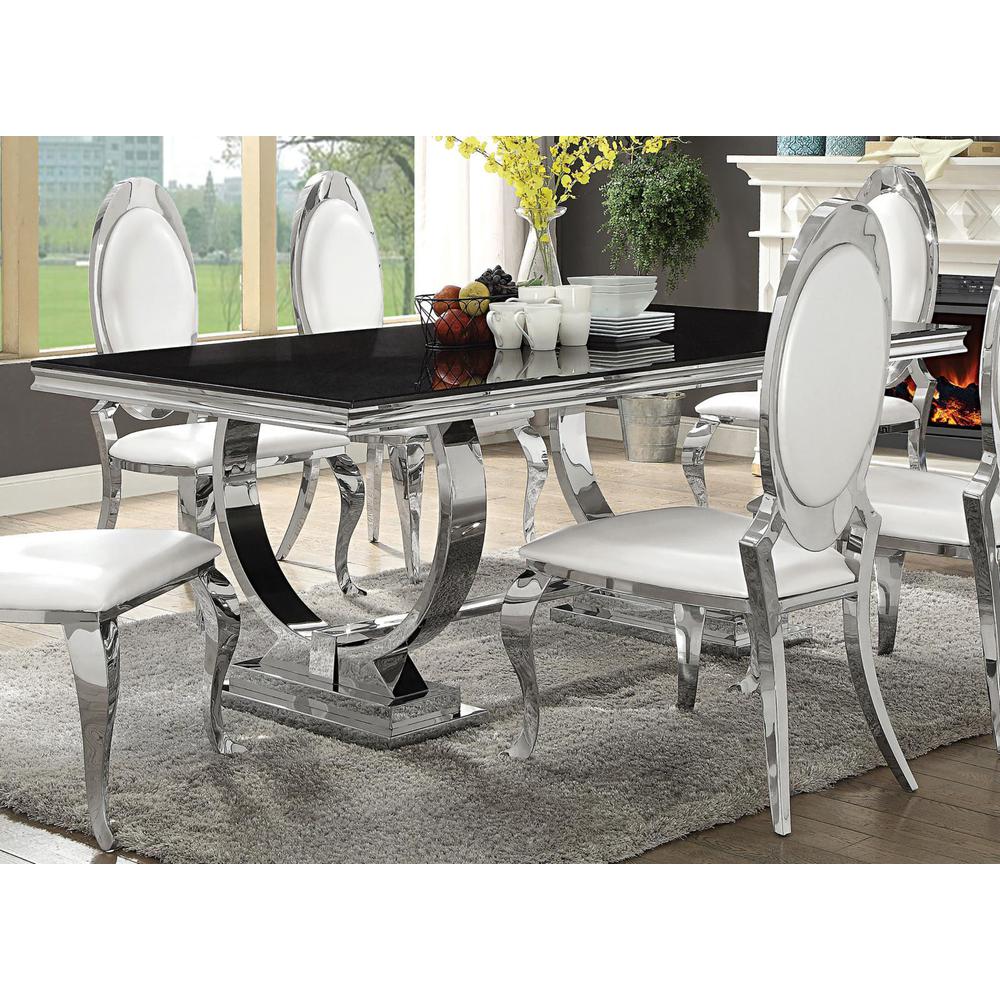 Antoine Rectangular Dining Table Chrome and Black. Picture 2