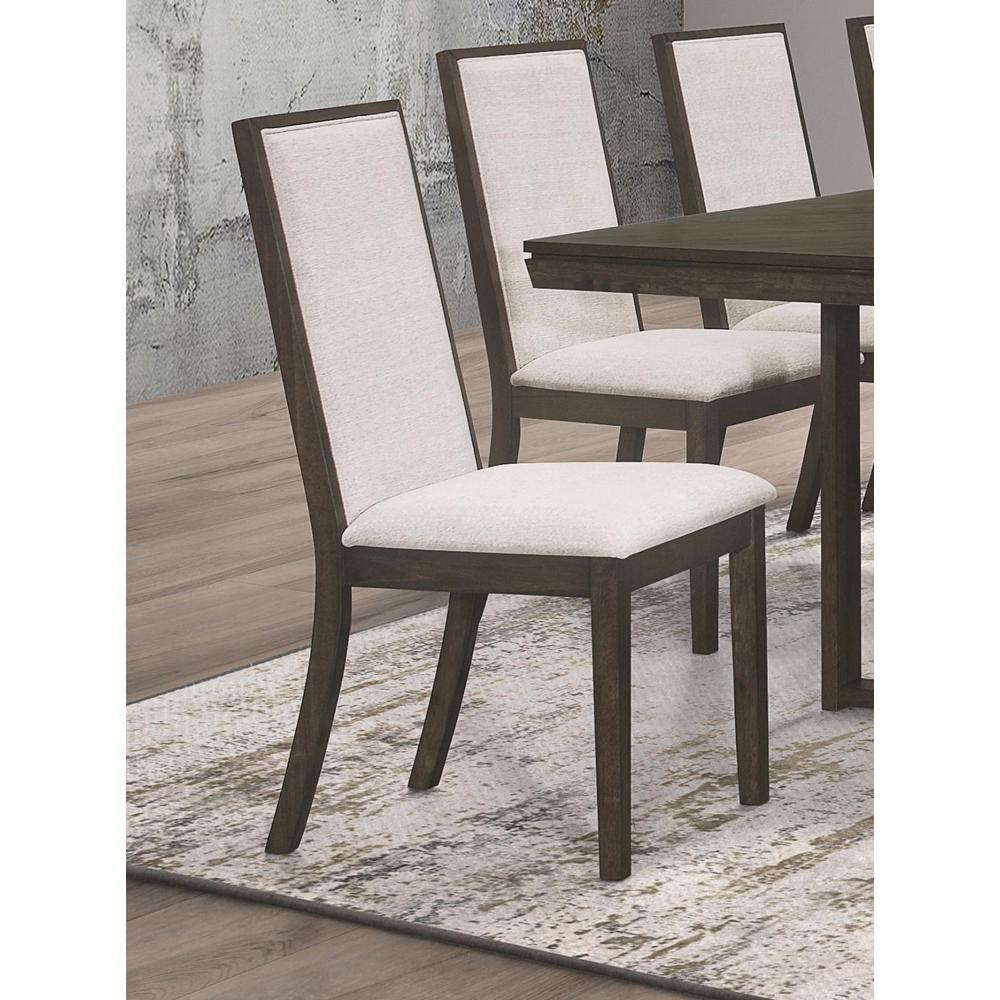 Kelly Upholstered Solid Back Dining Side Chair Beige and Dark Grey (Set of 2). Picture 1