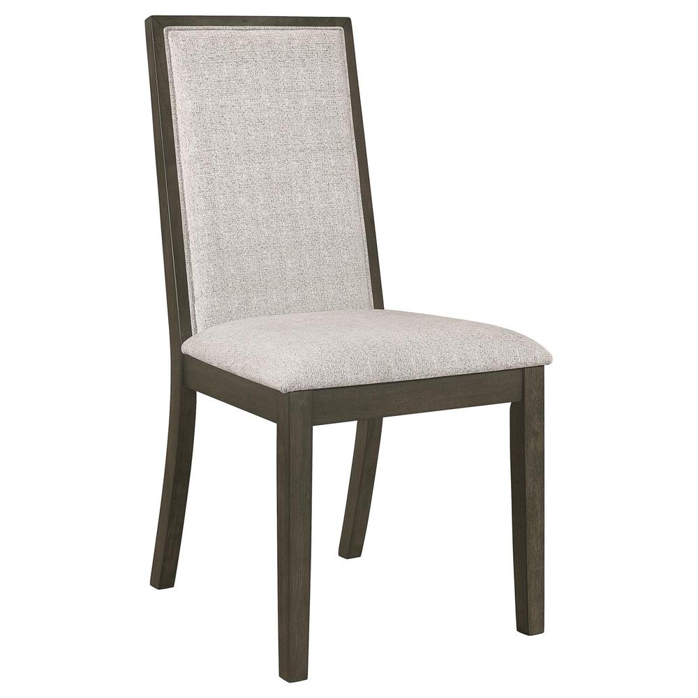 Kelly Upholstered Solid Back Dining Side Chair Beige and Dark Grey (Set of 2). Picture 2