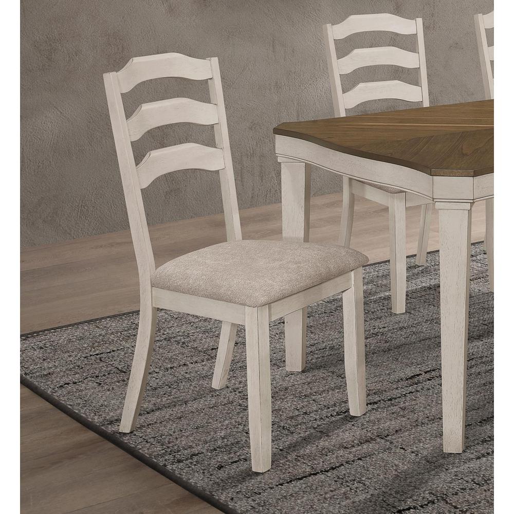 Ladder Back Padded Seat Dining Side Chair Khaki and Rustic Cream (Set of 2). Picture 8