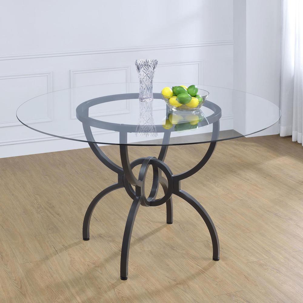 Aviano 48" Round Glass Top Dining Table Clear and Gunmetal. Picture 7