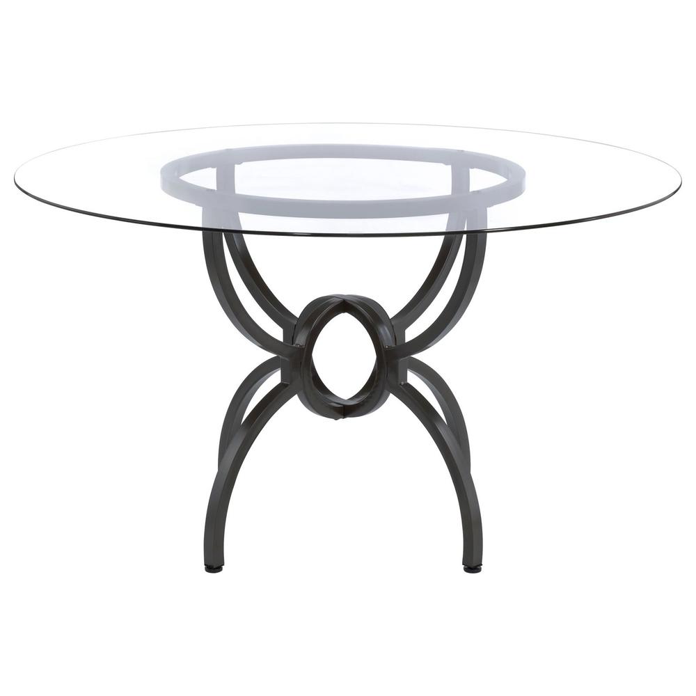Aviano 48" Round Glass Top Dining Table Clear and Gunmetal. Picture 1