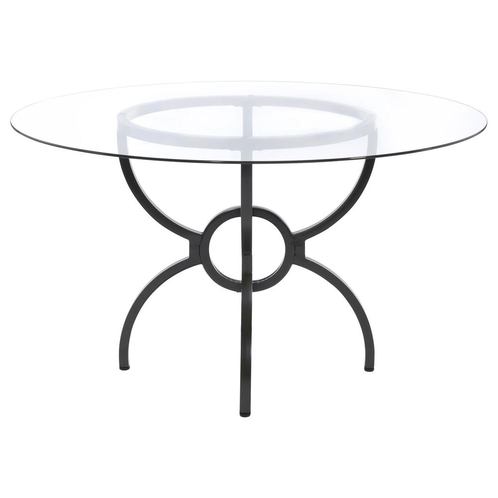 Aviano 48" Round Glass Top Dining Table Clear and Gunmetal. Picture 2