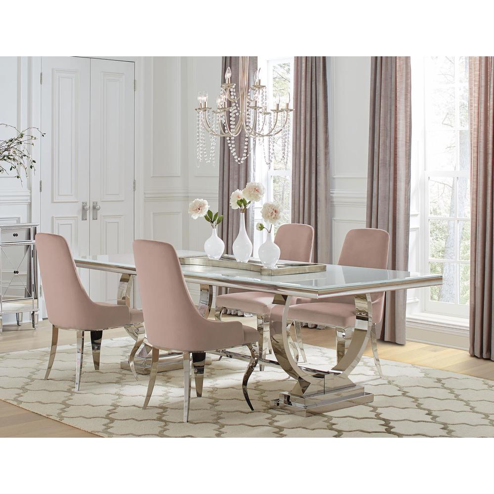 Antoine 5-piece Rectangular Dining Set Chrome and Pink. Picture 6