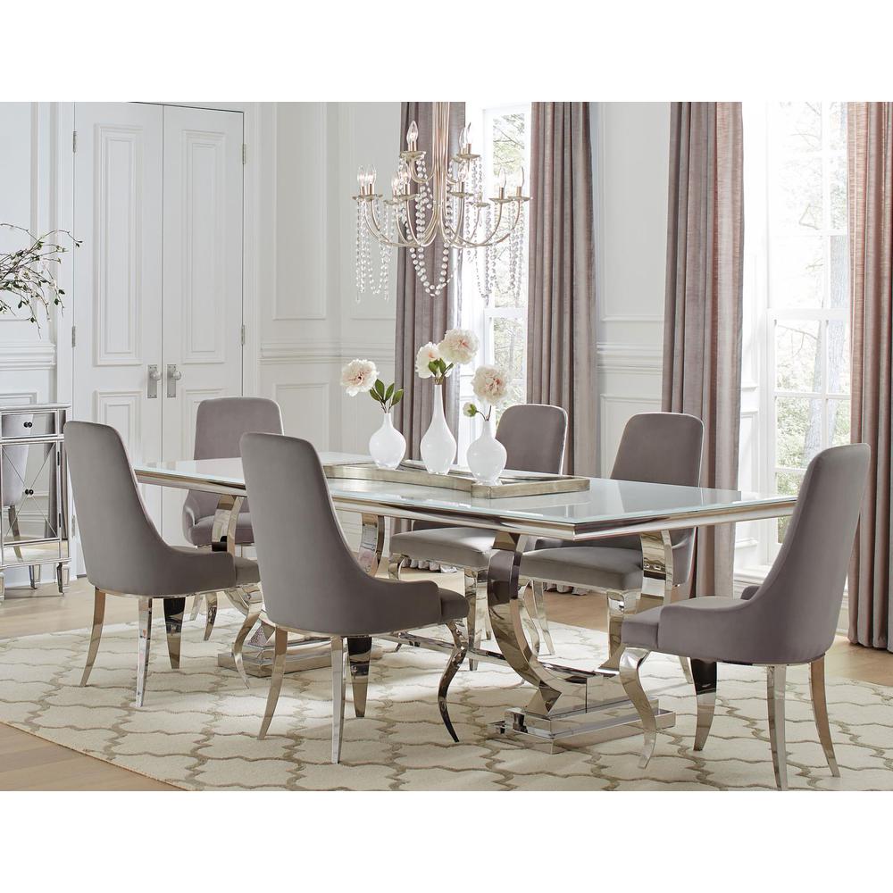 Antoine 7-piece Rectangular Dining Set Chrome and Grey. Picture 6