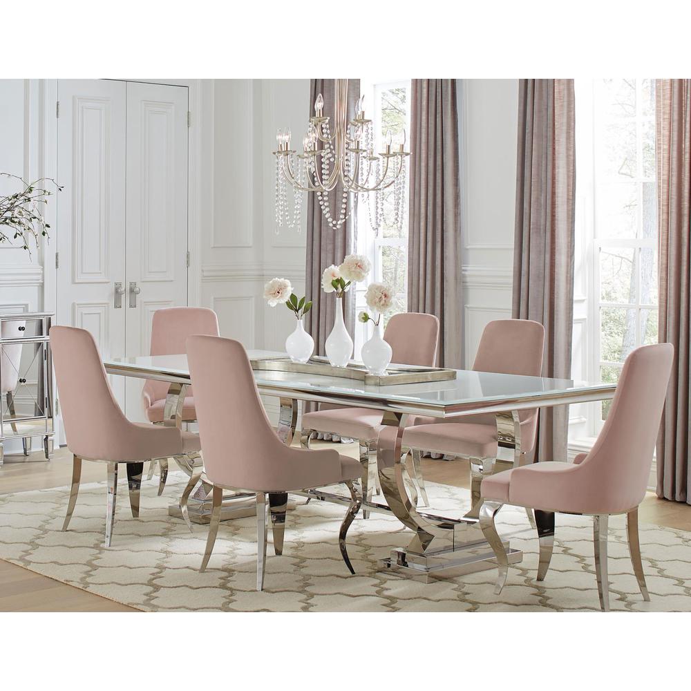 Antoine 7-piece Rectangular Dining Set Chrome and Pink. Picture 6