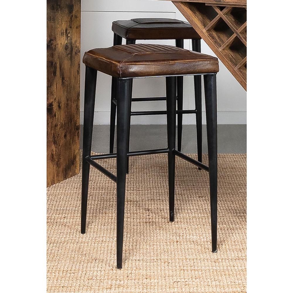 Alvaro Leather Upholstered Backless Bar Stool Antique Brown and Black (Set of 2). Picture 7