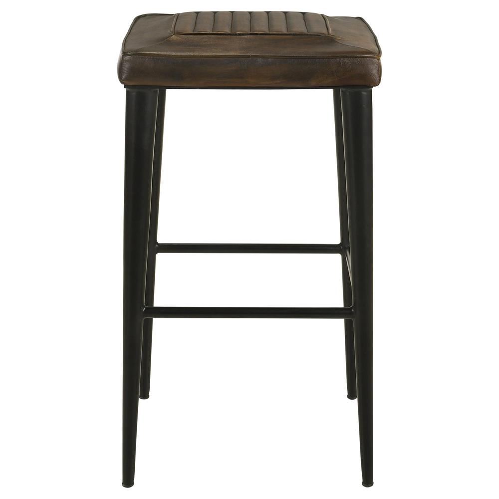 Alvaro Leather Upholstered Backless Bar Stool Antique Brown and Black (Set of 2). Picture 3