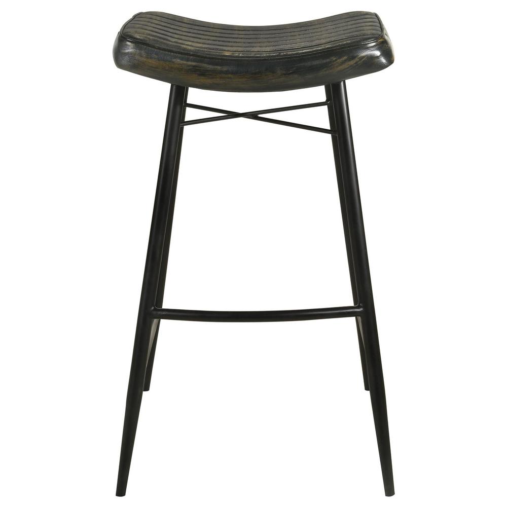 Upholstered Saddle Seat Backless Bar Stool Antique Espresso and Black (Set of 2). Picture 2