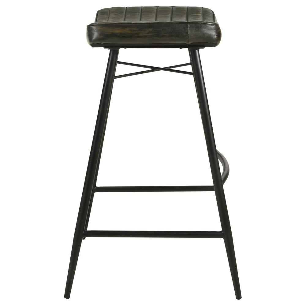 Upholstered Saddle Seat Backless Bar Stool Antique Espresso and Black (Set of 2). Picture 3