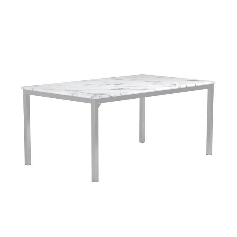 Athena Rectangle Dining Table with Marble Top Chrome. Picture 1