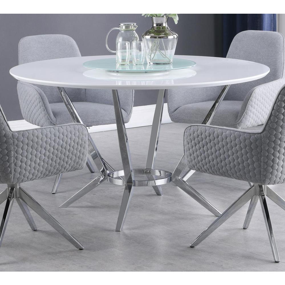 Abby Round Dining Table with Lazy Susan White and Chrome. Picture 2