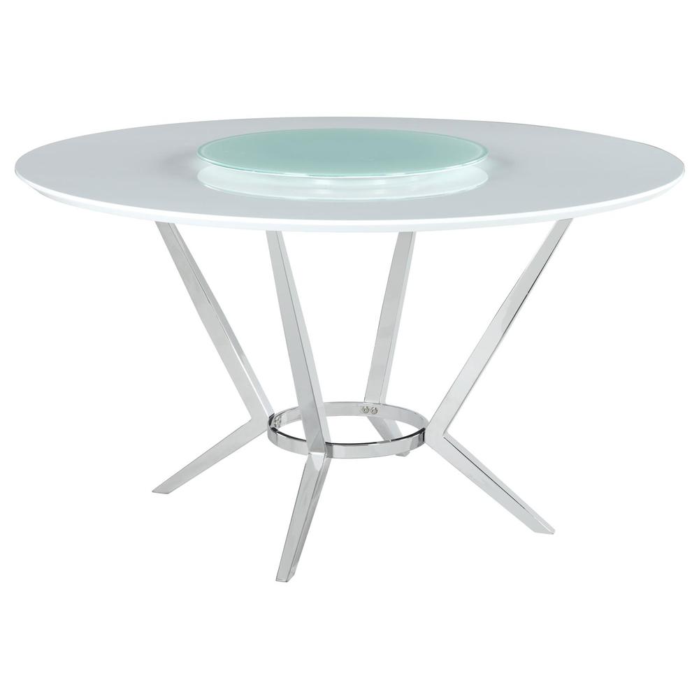 Abby Round Dining Table with Lazy Susan White and Chrome. Picture 1