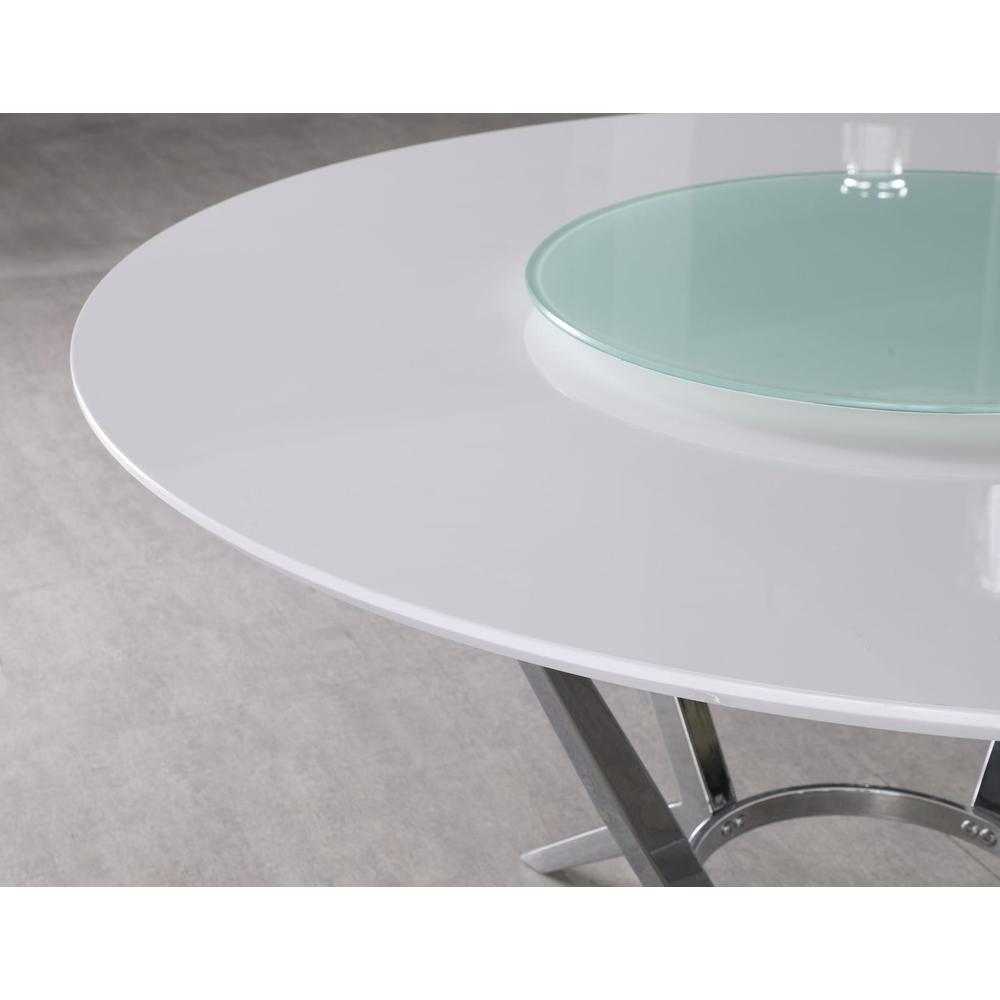 Abby Round Dining Table with Lazy Susan White and Chrome. Picture 3