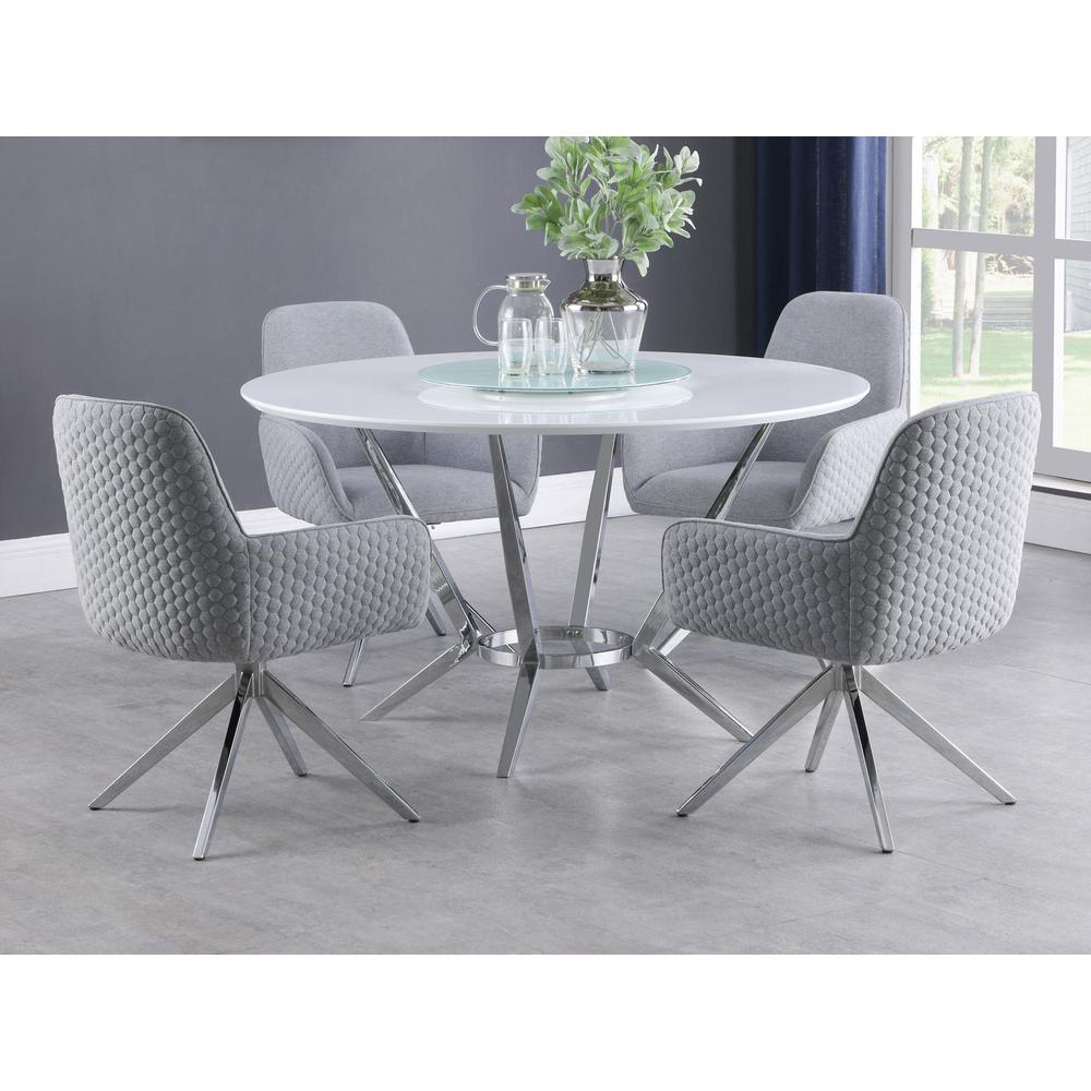 Abby Round Dining Table with Lazy Susan White and Chrome. Picture 5