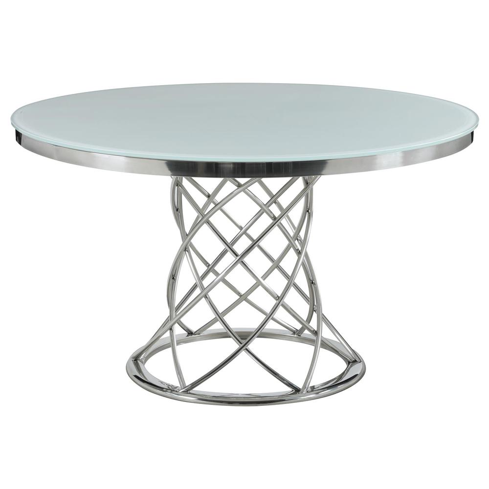 Irene Round Glass Top Dining Table White and Chrome. Picture 1