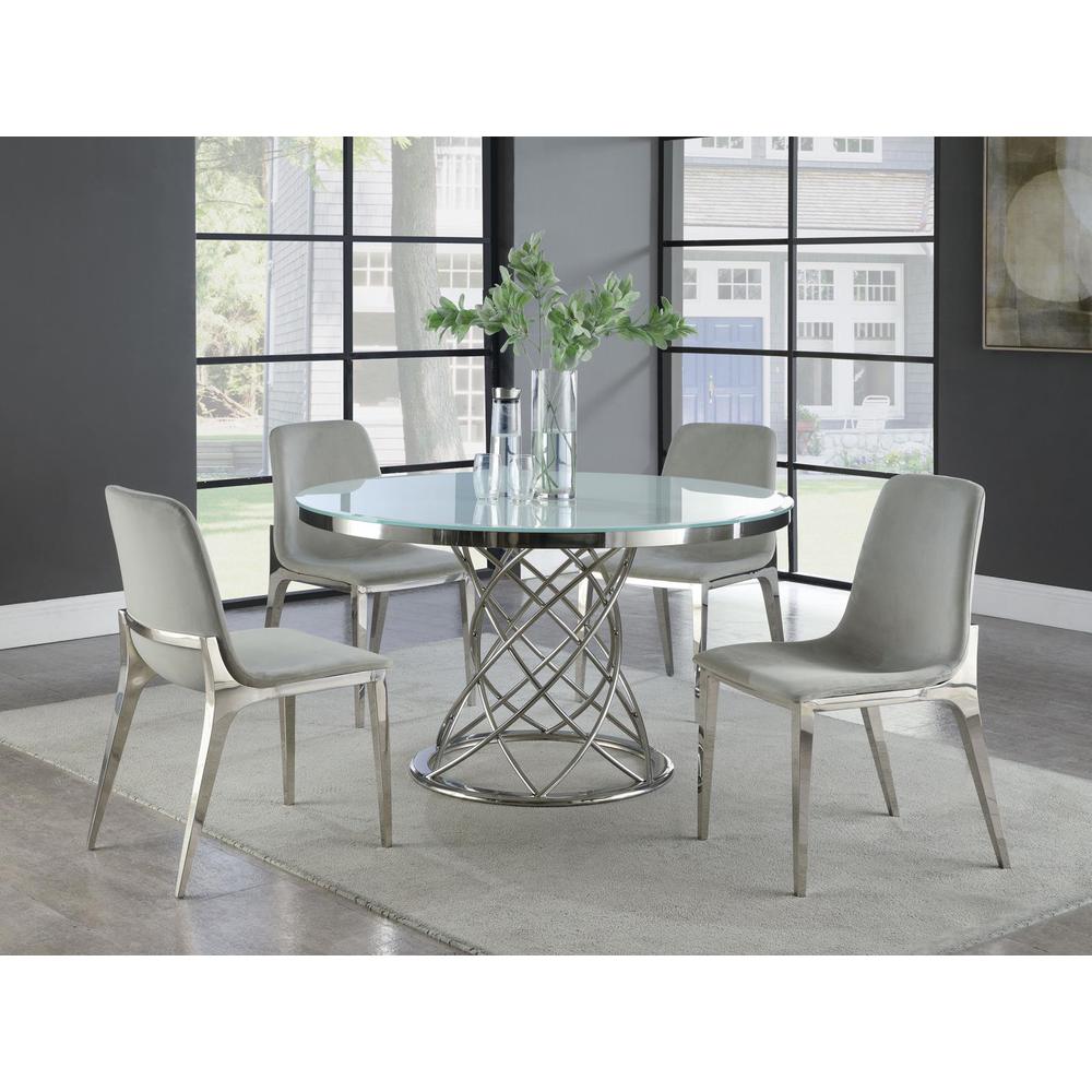 Irene 5-piece Round Glass Top Dining Set White and Chrome. Picture 6