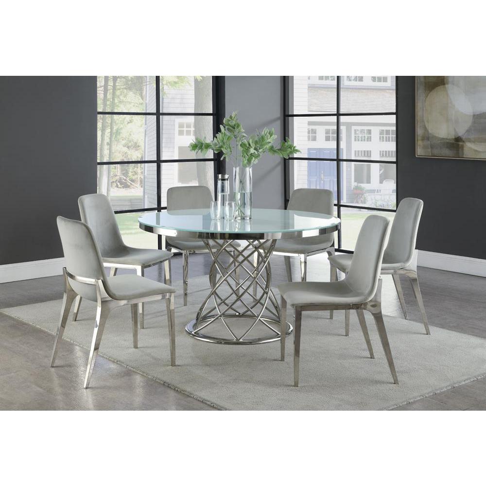Irene Upholstered Side Chairs Light Grey and Chrome (Set of 4). Picture 3