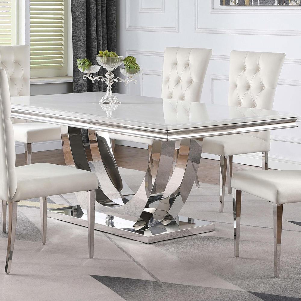 Kerwin Rectangle Faux Marble Top Dining Table White and Chrome. Picture 7