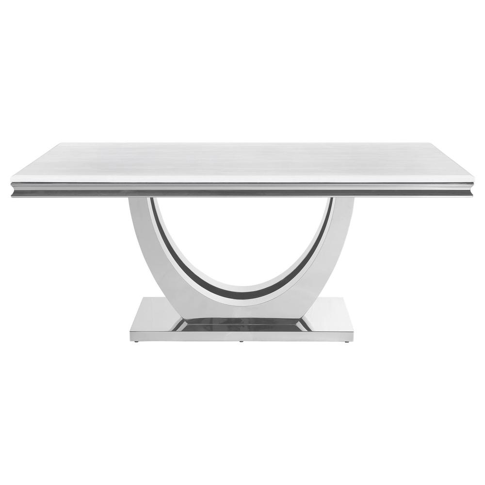 Kerwin Rectangle Faux Marble Top Dining Table White and Chrome. Picture 1