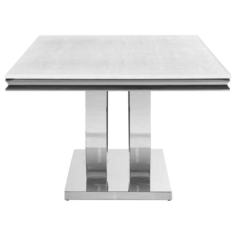 Kerwin Rectangle Faux Marble Top Dining Table White and Chrome. Picture 2