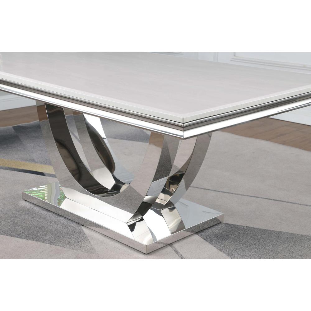 Kerwin Rectangle Faux Marble Top Dining Table White and Chrome. Picture 5