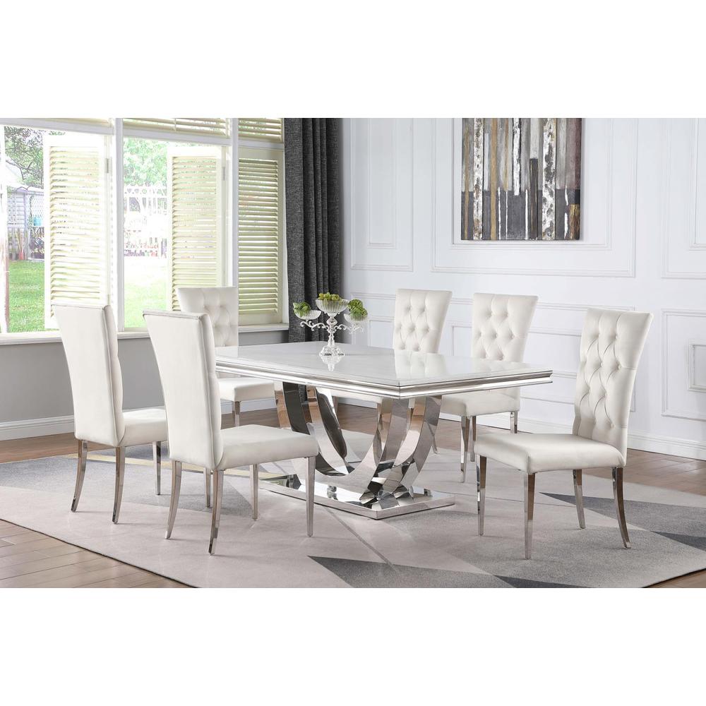 Kerwin Rectangle Faux Marble Top Dining Table White and Chrome. Picture 8