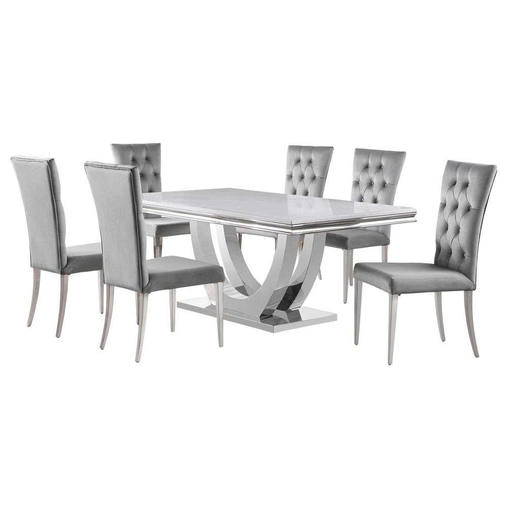 Kerwin 7-piece Dining Room Set Grey and Chrome. Picture 1