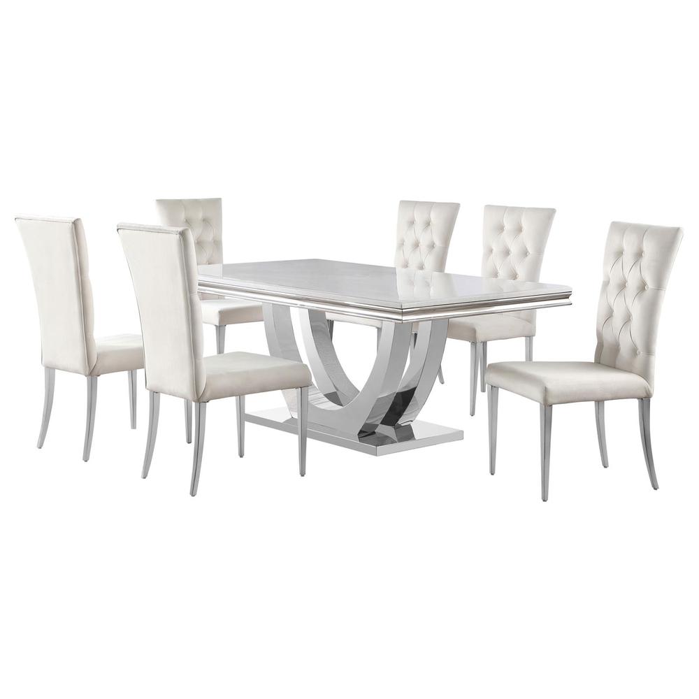 Kerwin 7-piece Dining Room Set White and Chrome. Picture 1
