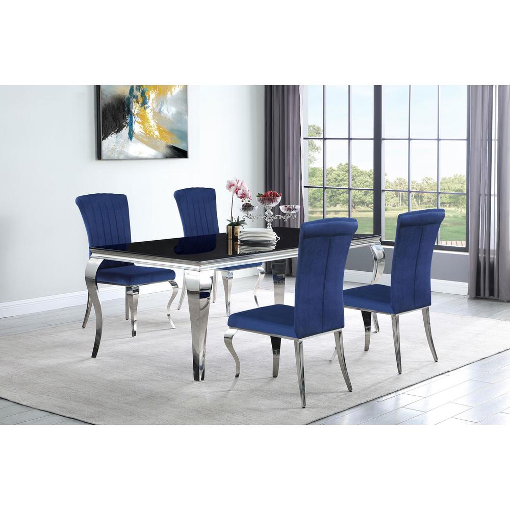 Carone 5-piece 81" Rectangular Dining Set Ink Blue and Chrome. Picture 7